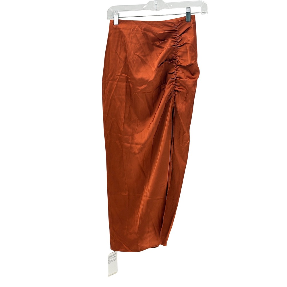 New Abercrombie & Fitch Midi Skirt Ruched Copper Orange Women Size XS Satin